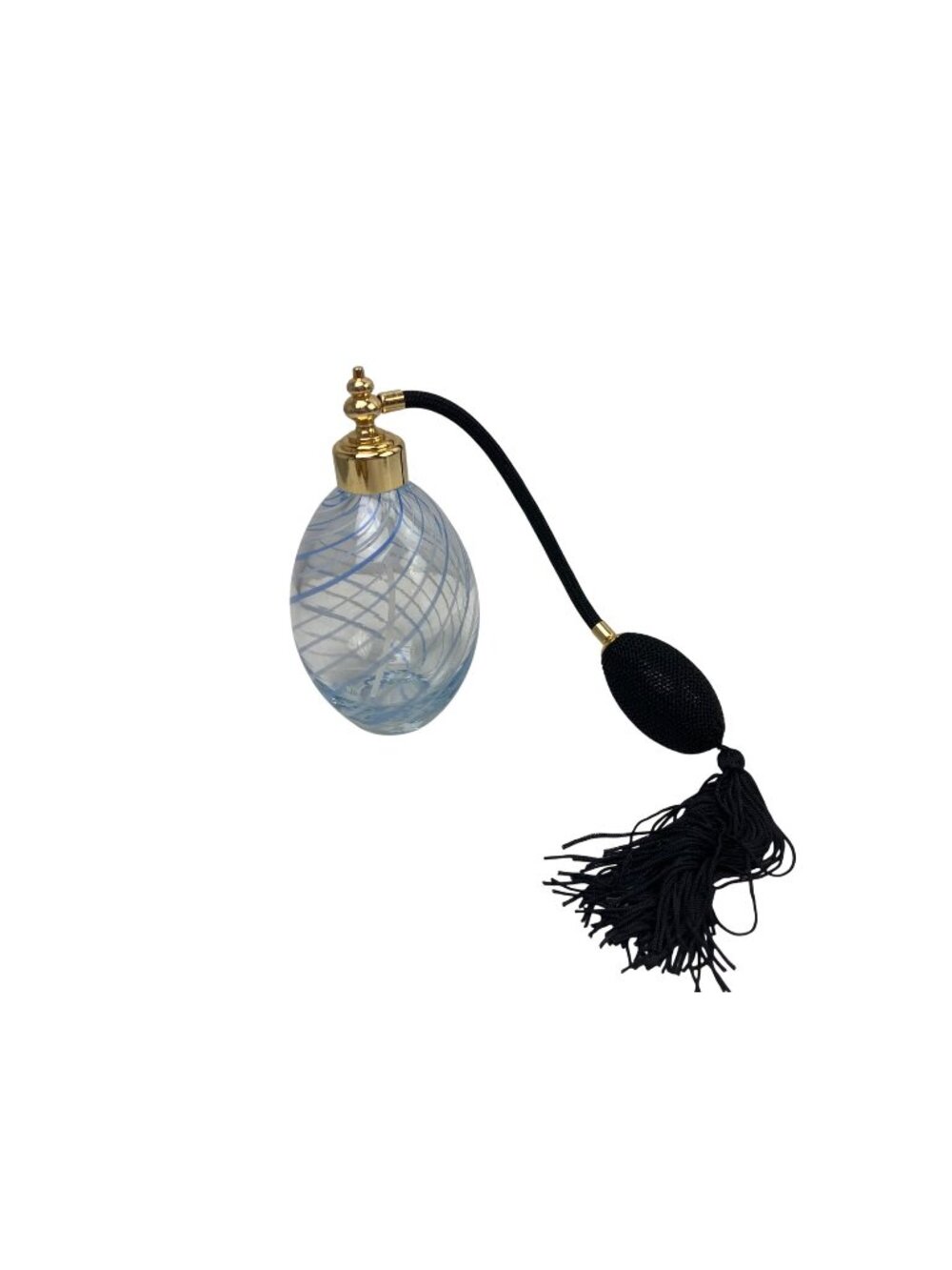 Vintage Style Glass Perfume Atomizer Blue Swirl Design Black Tassel Pump 5.5"